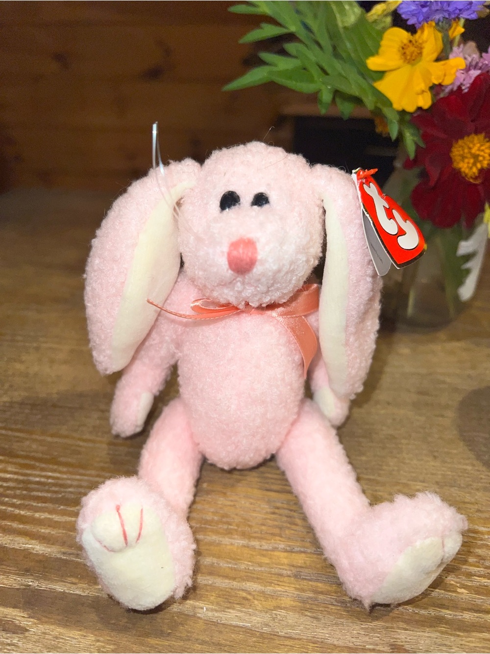 Ty Pink Bunny Plush with Ribbon Bow (1993)
